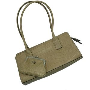 TOMMY HILFIGER  RETRO Y2K Tan Croc Embossed Shoulder Bag